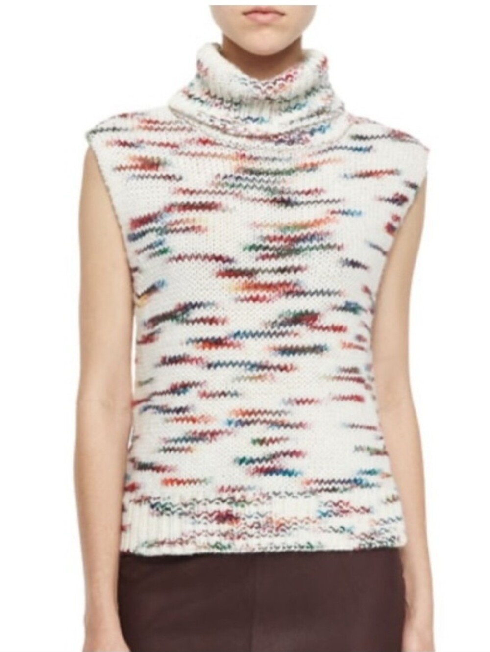 ELIZABETH & JAMES Sleeveless Turtleneck Knit Sweater Multi Color on Cream Sz Med